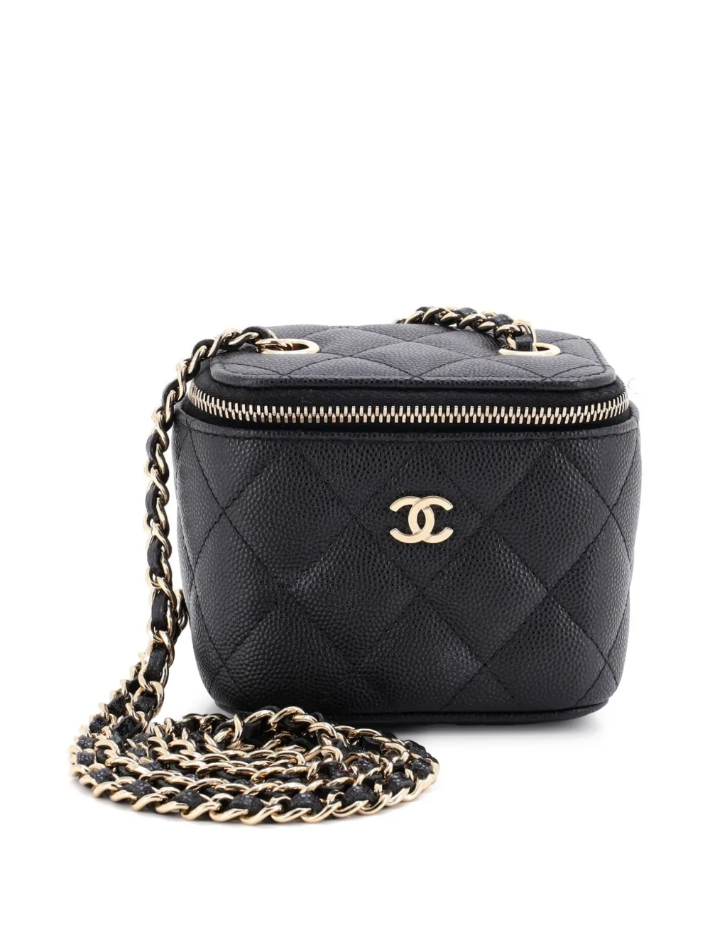 CHANEL Pre-Owned Classic Vanity Case with Chain Quilted Caviar Mini pouch - Black