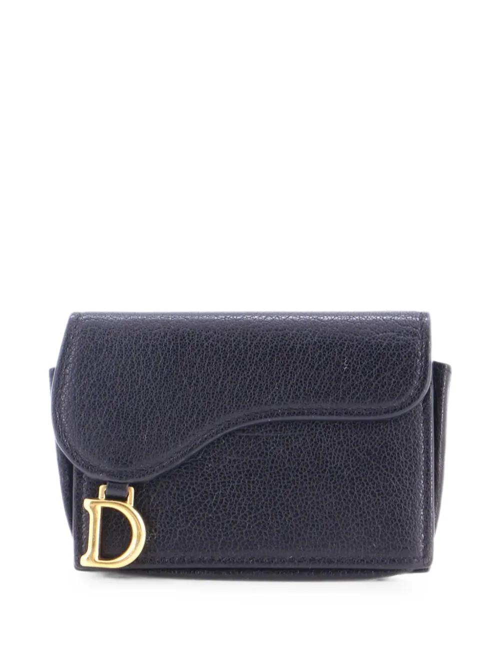 Pre-owned Dior Saddle Lotus Wallet Leather Mini Small Wallets In Black