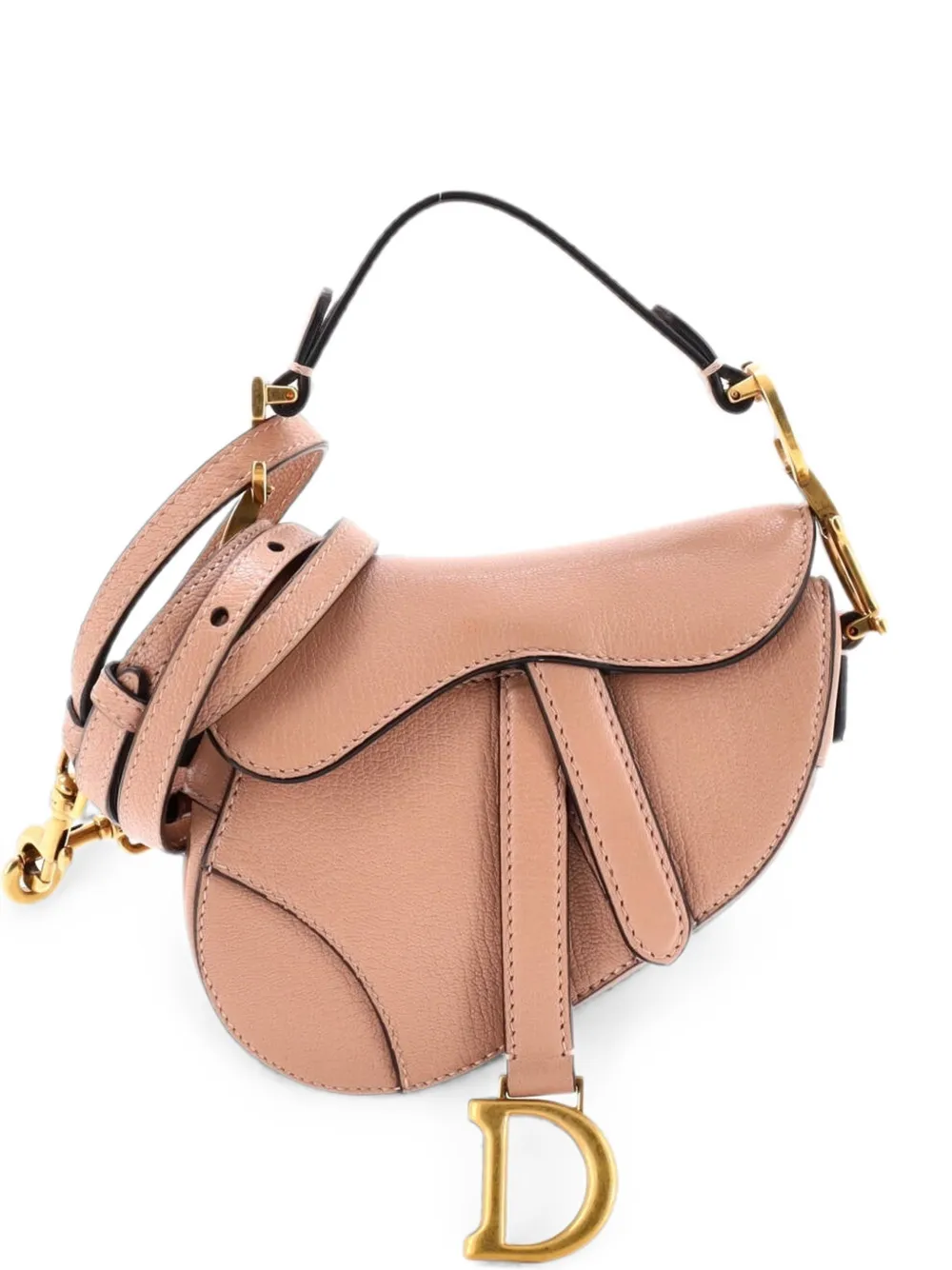 Pre-owned Dior Saddle Handbag With Strap Leather Micro Shoulder Bag In Neutrals