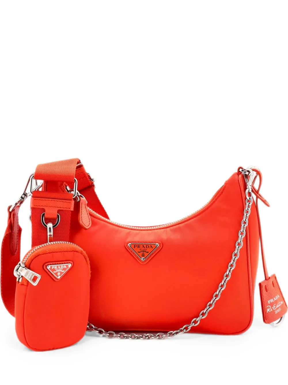 Pre-owned Prada Double Pouch Convertible Tessuto Small Crossbody Bag In Orange