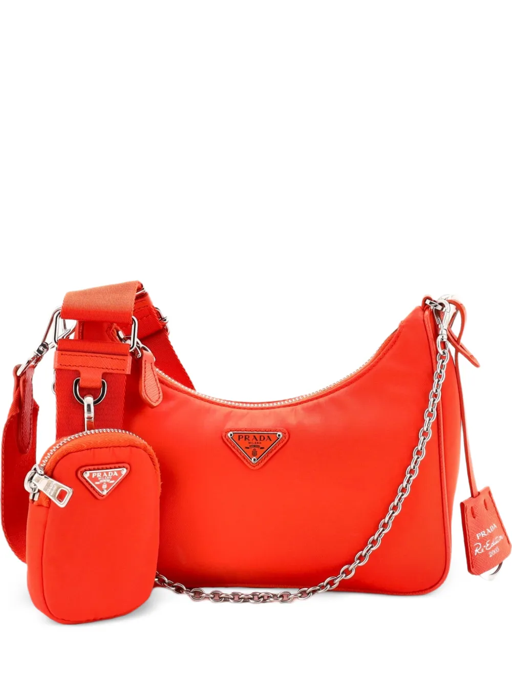 Prada Pre-Owned Borsa a tracolla Double Pouch piccola convertibile in tessuto - Arancione