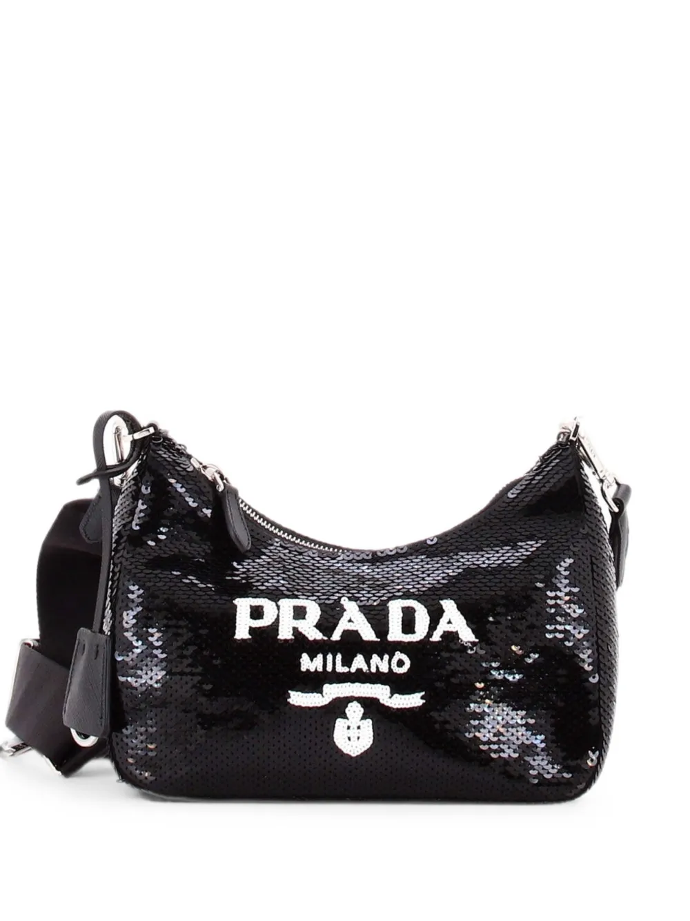 Prada Pre-Owned Kleine Re-Edition 2005 Schultertasche aus Satin mit Kristallen - Schwarz