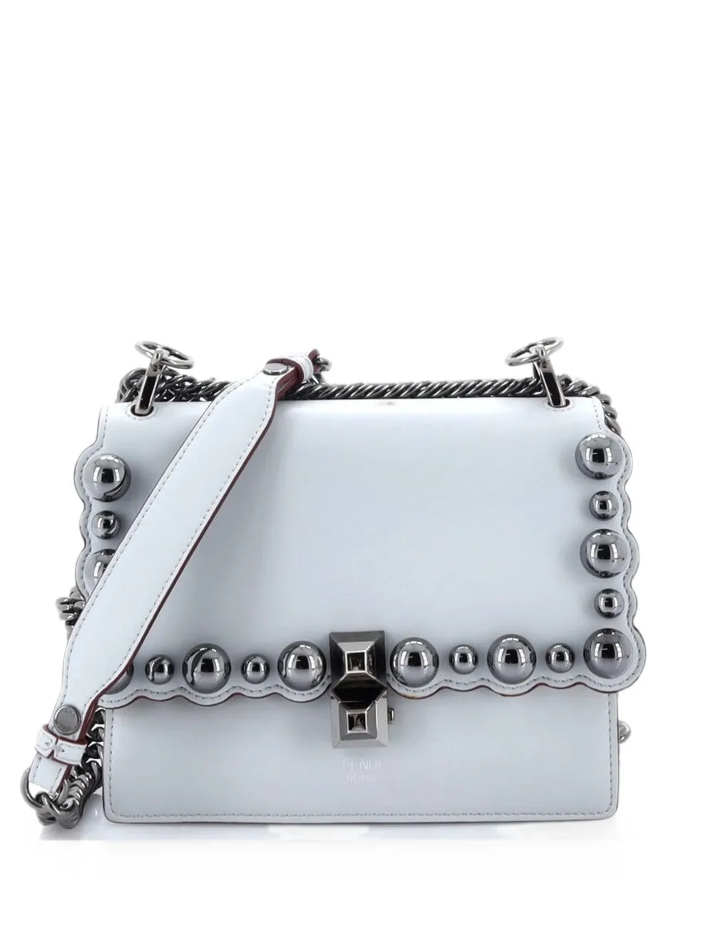 Pre-owned Fendi Kan I Bag Studded Leather Small Shoulder Bag In Blue