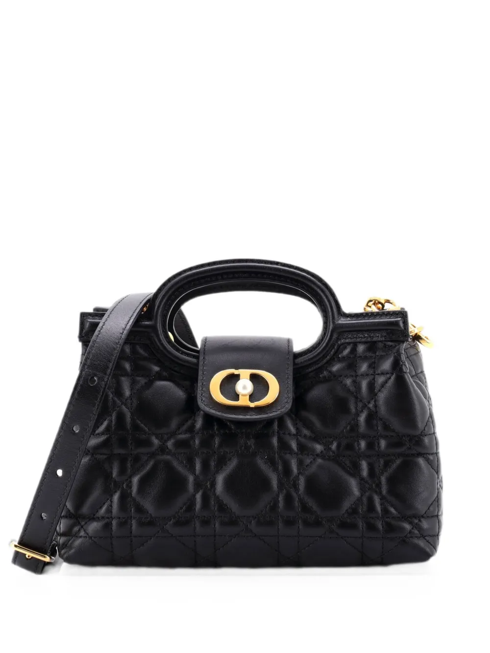 Christian Dior Pre-Owned Jolie Top Handle Bag Cannage Quilt Lambskin Mini satchel - Black