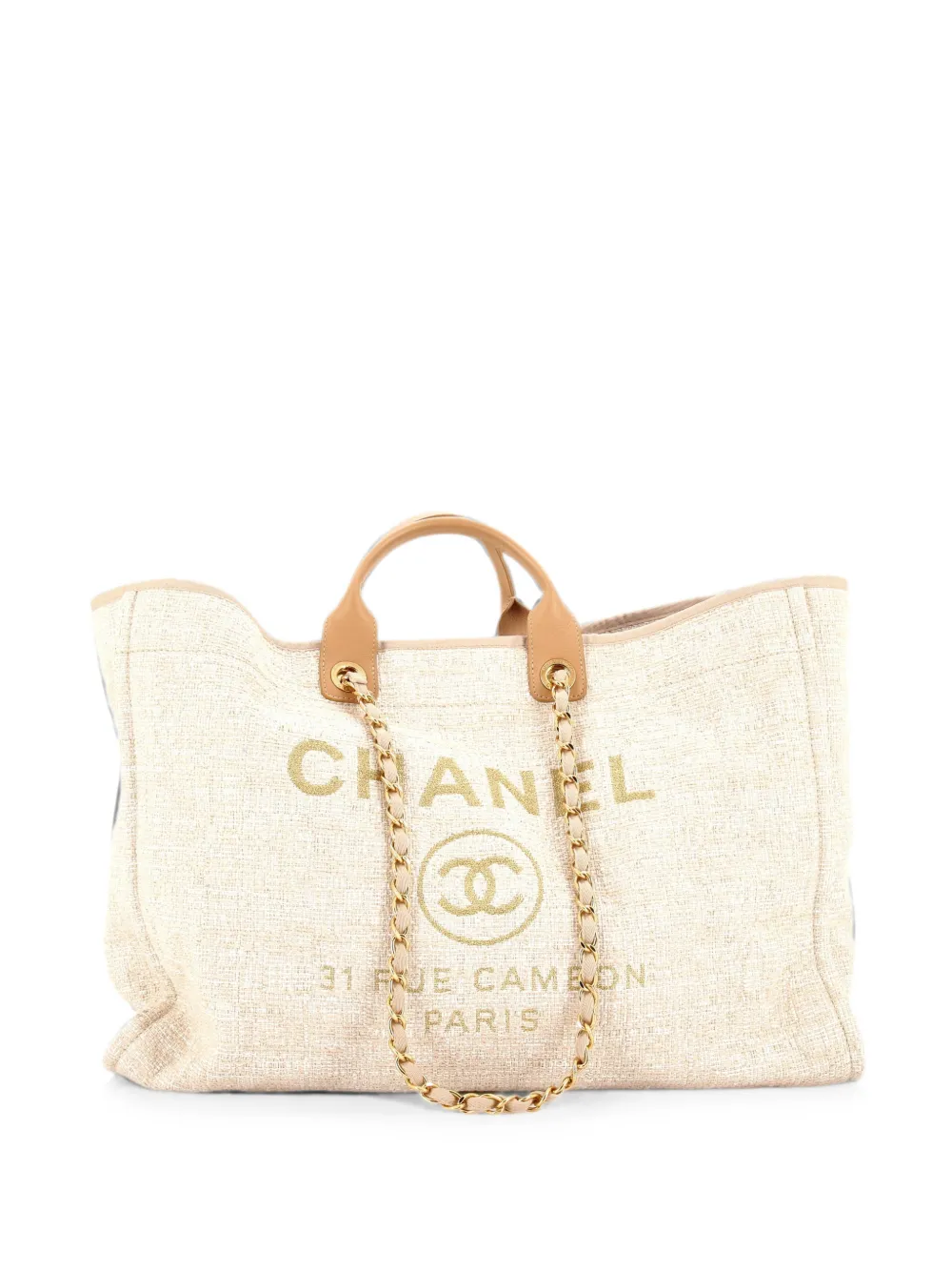 Pre-owned Chanel Deauville Raffia With Glitter Detail Large Tote Bag In Gold