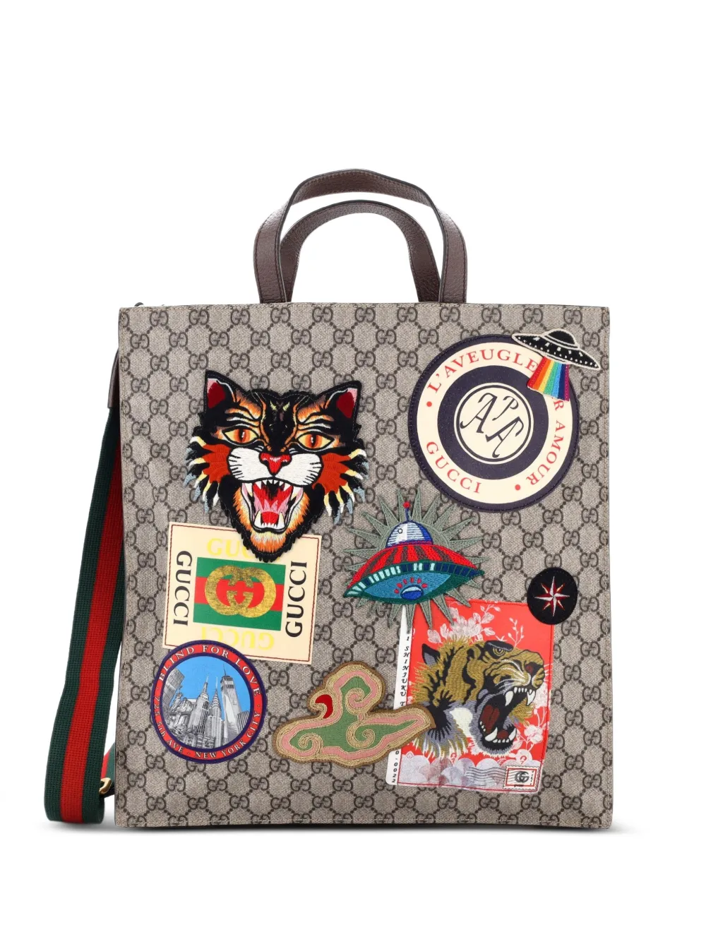 Gucci Pre-Owned Borsa tote North South Courrier convertibile in tela cerata GG con applicazioni - Marrone