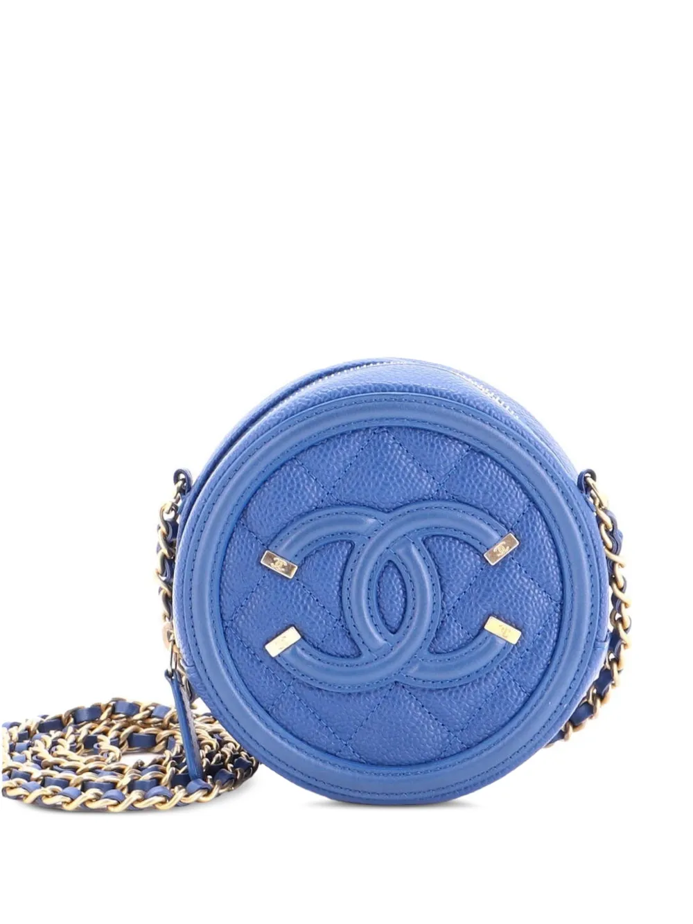 CHANEL Pre-Owned Borsa a tracolla mino in pelle Caviar trapuntata con catena - Blu