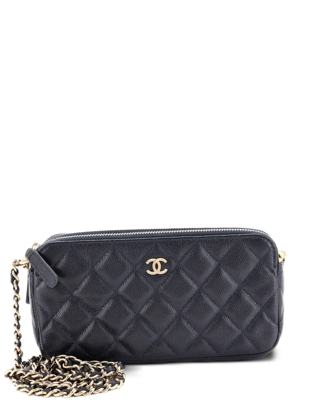 CHANEL Pre-Owned Borsa a tracolla Double Zip Clutch with Chain Quilted Iridescent Caviar - Blu