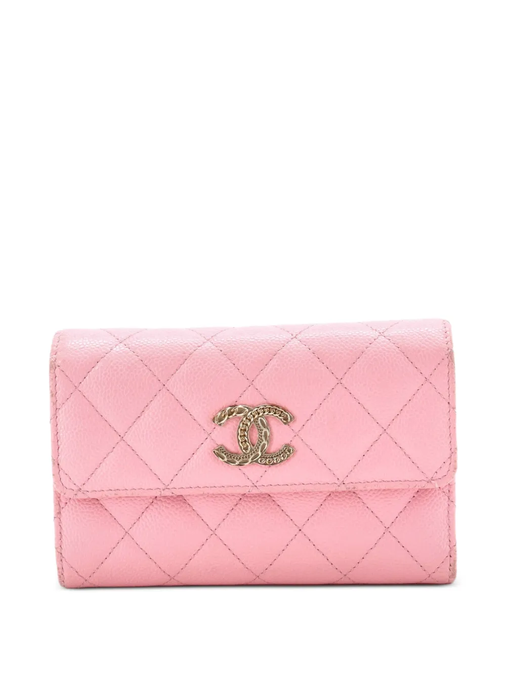 CHANEL Pre-Owned Portafoglio CC medio in pelle Caviar trapuntata con patta - Rosa