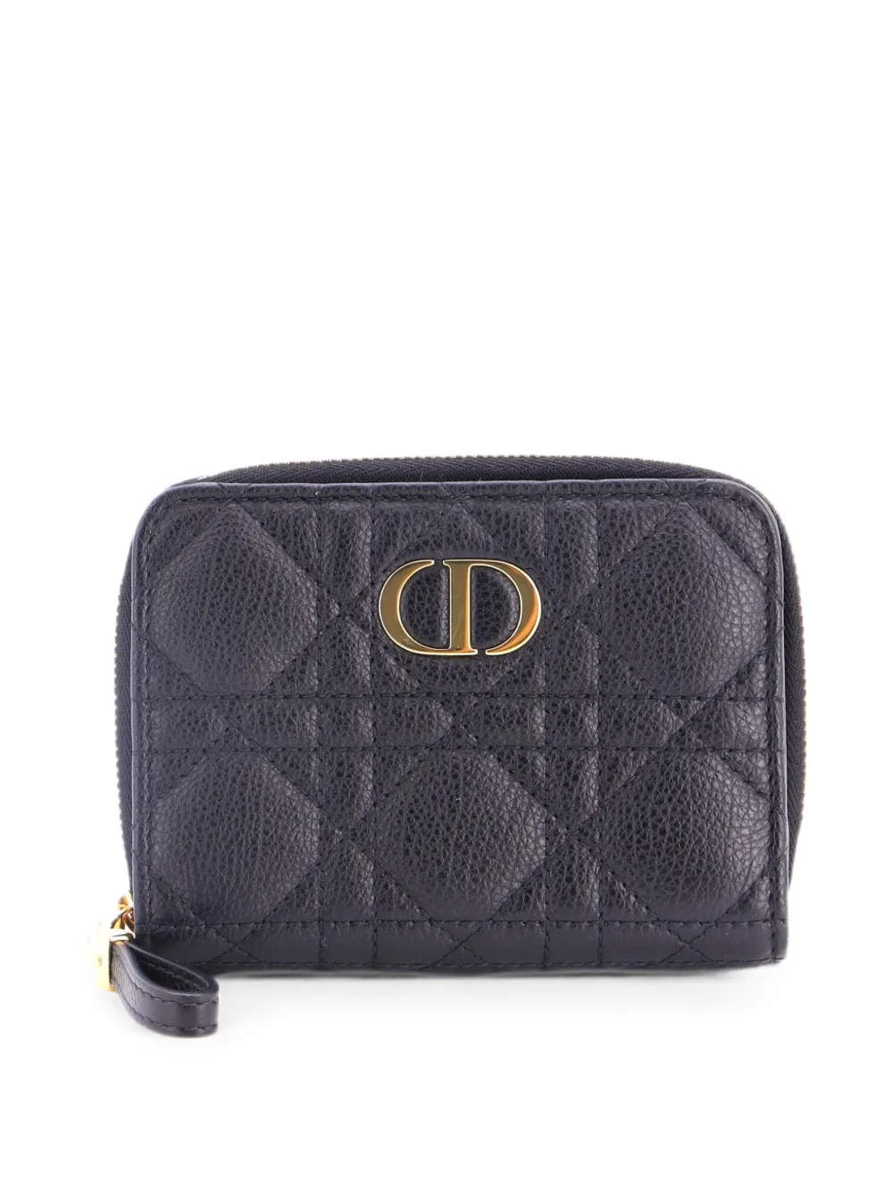 Pre-owned Dior Caro Dahlia Wallet Cannage Calfskin Small Wallets In Black