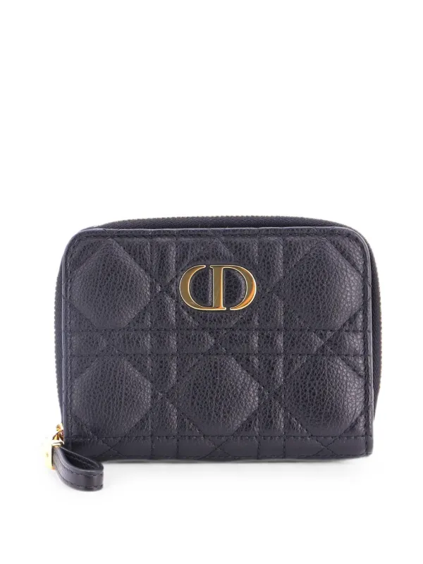 Dior Pre-owned Caro Dahlia Wallet Cannage Calfskin Small Wallets in Black