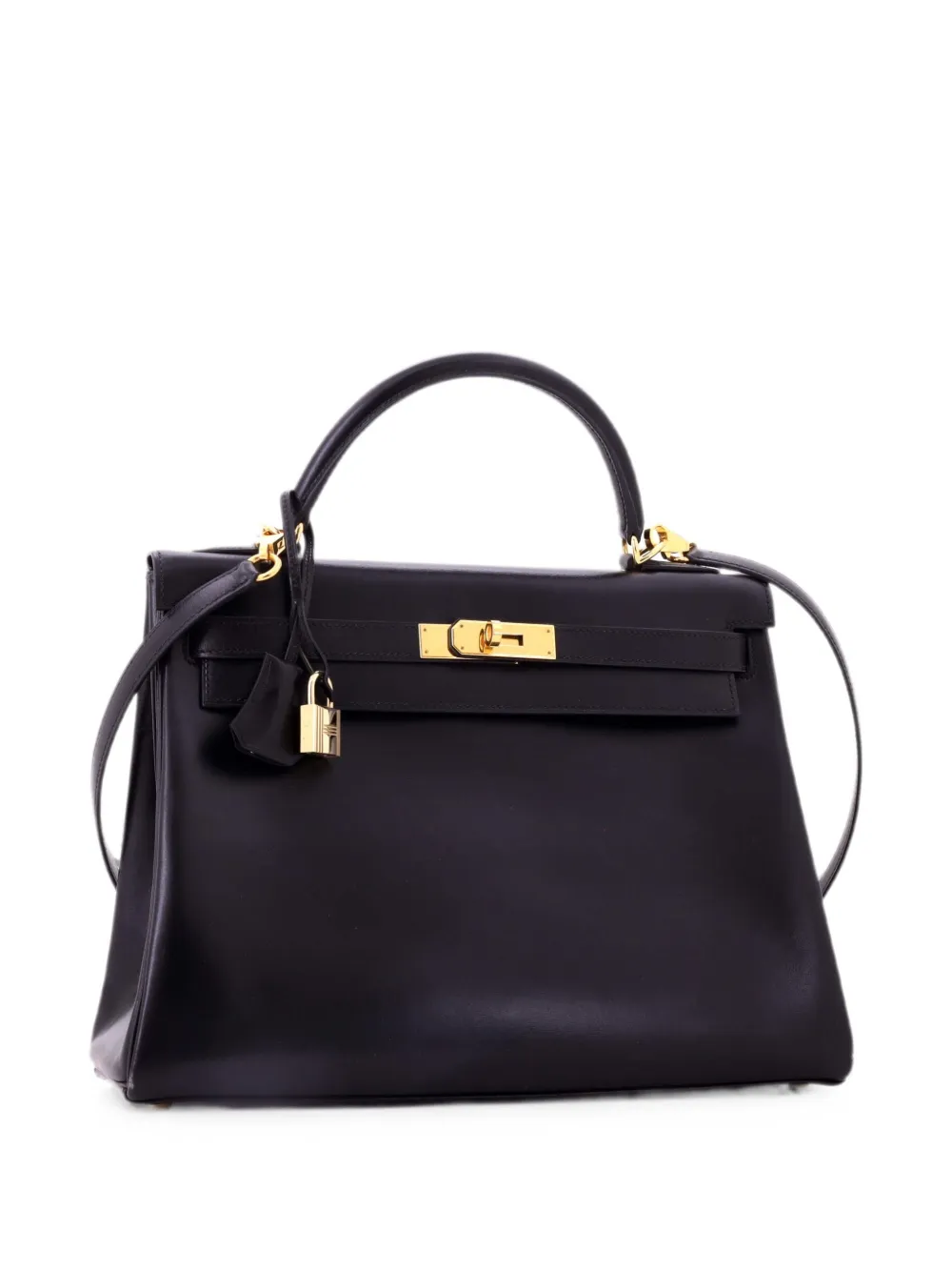 Hermès Pre-Owned Kelly Black Box Calf Satchel-Tasche mit goldfarbenen Beschlägen 32cm - Schwarz