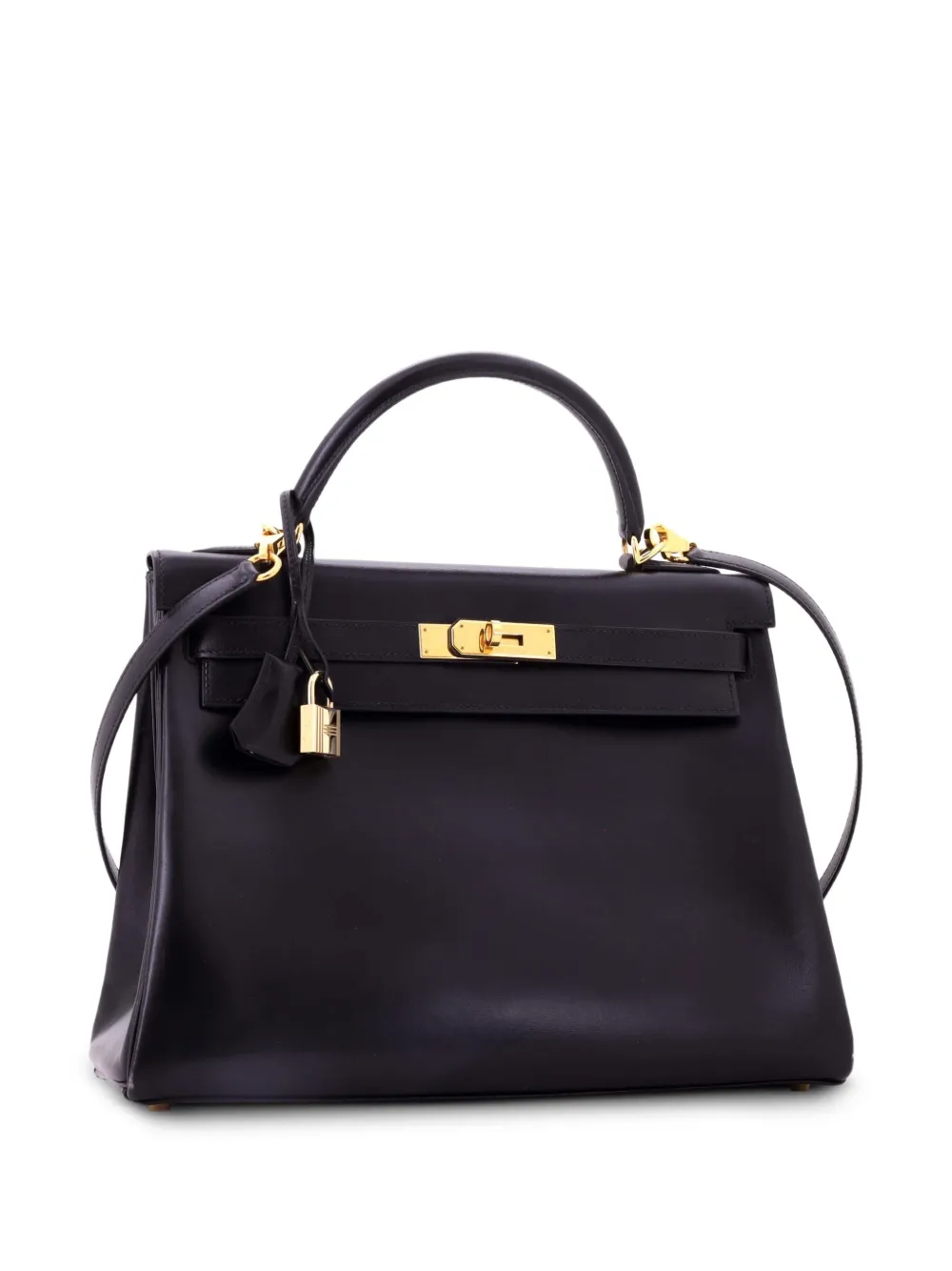 Hermès Pre-Owned Borsa a mano Kelly 32 in pelle Box Calf con tracolla e dettagli color oro - Nero