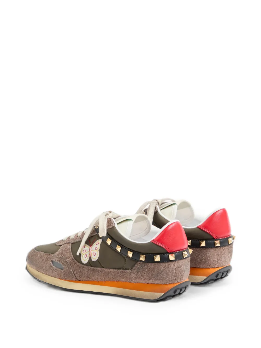 Valentino Garavani Stud Up in split leather and nylon with butterfly embroidery Groen