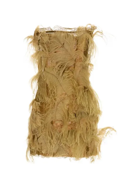 The Attico feather-trim lace-detail dress