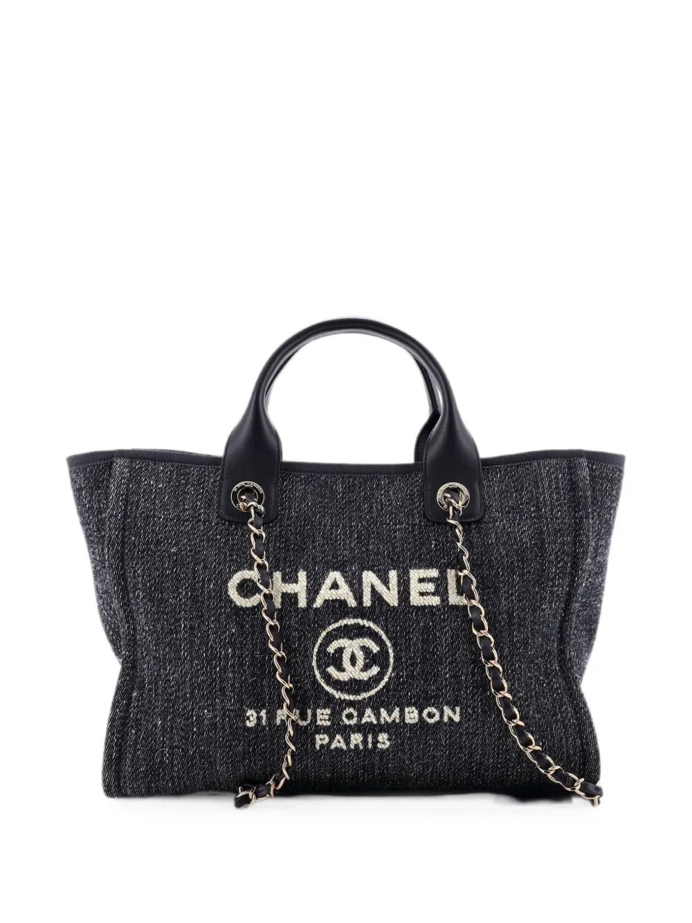 Pre-owned Chanel Deauville Nm Denim Small Tote Bag In Blue