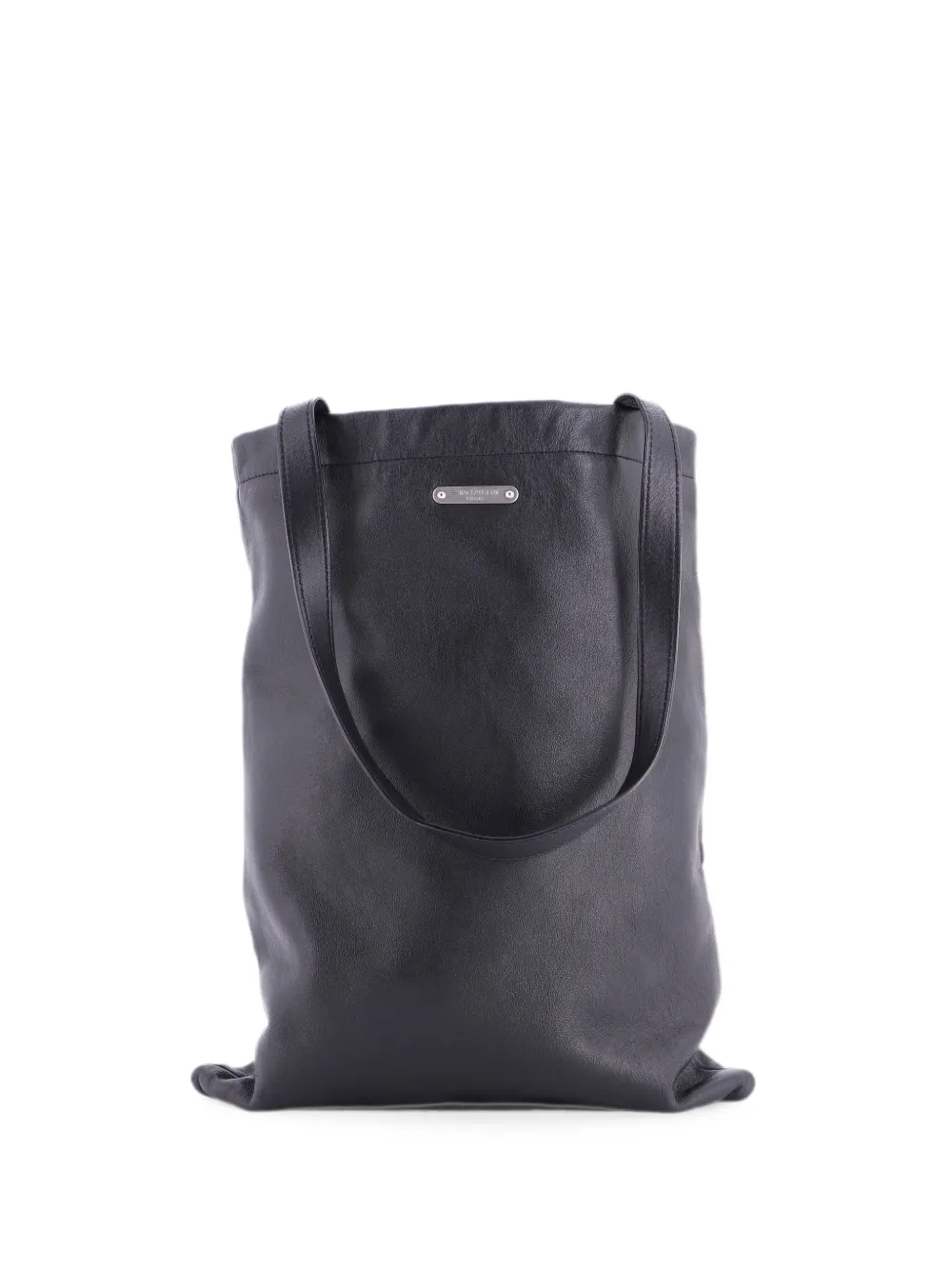 Pre-owned Saint Laurent Bold Leather Medium Tote Bag In Black
