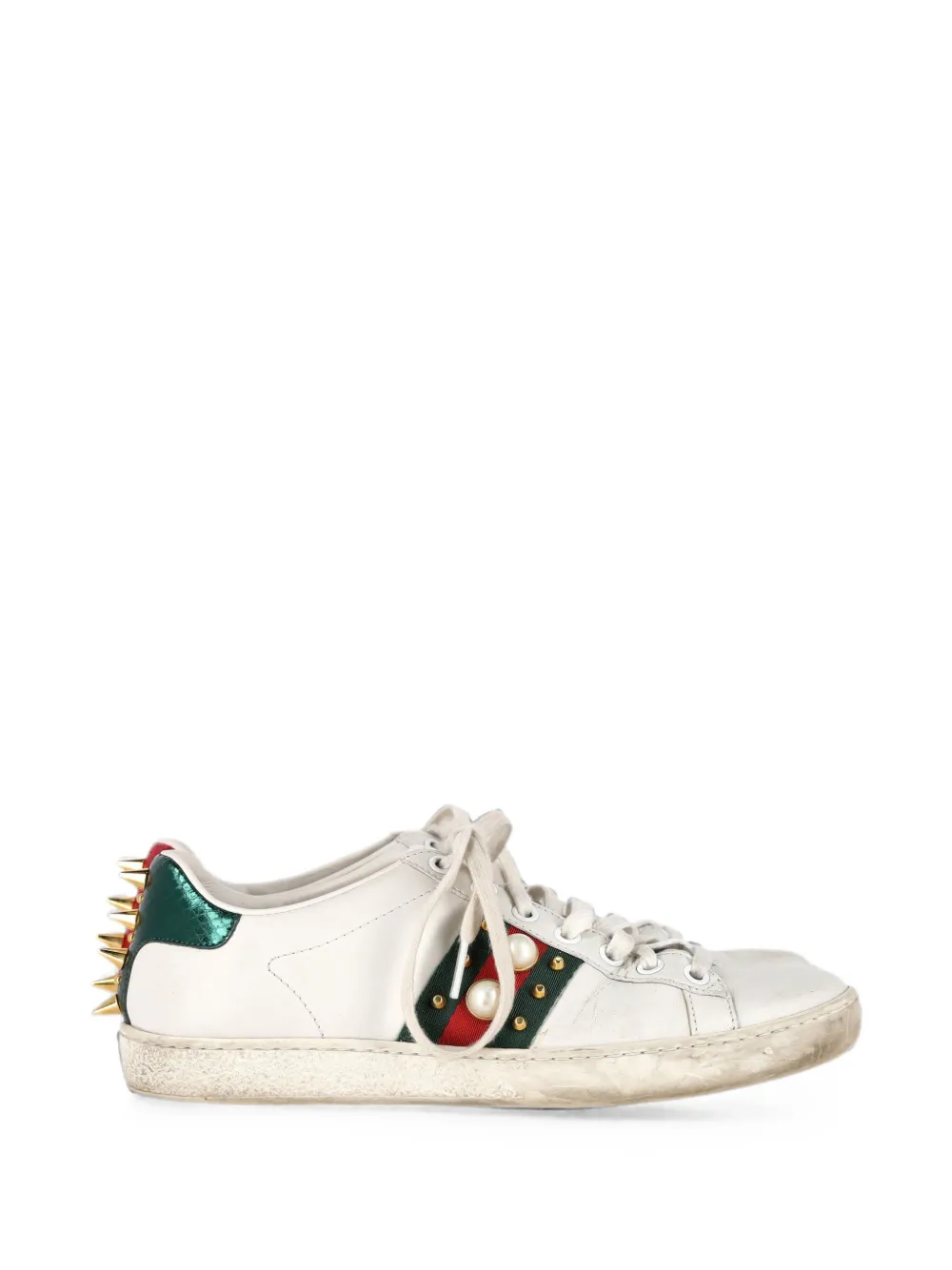 Gucci Pre-Owned New Ace faux pearl-embellished sneakers - White