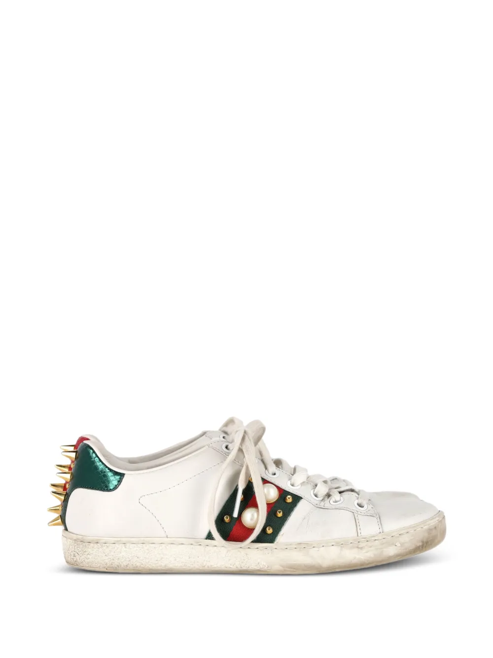 Gucci Pre-Owned New Ace faux pearl-embellished sneakers - Bianco
