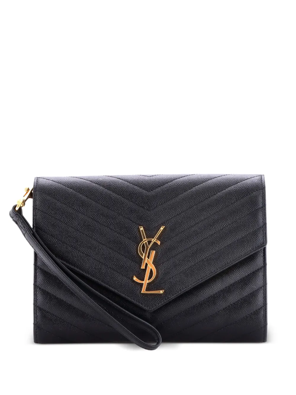 Saint Laurent Pre-Owned Clutch Classic Monogram Envelope in pelle matelassé con motivo chevron e cinturino da polso - Nero
