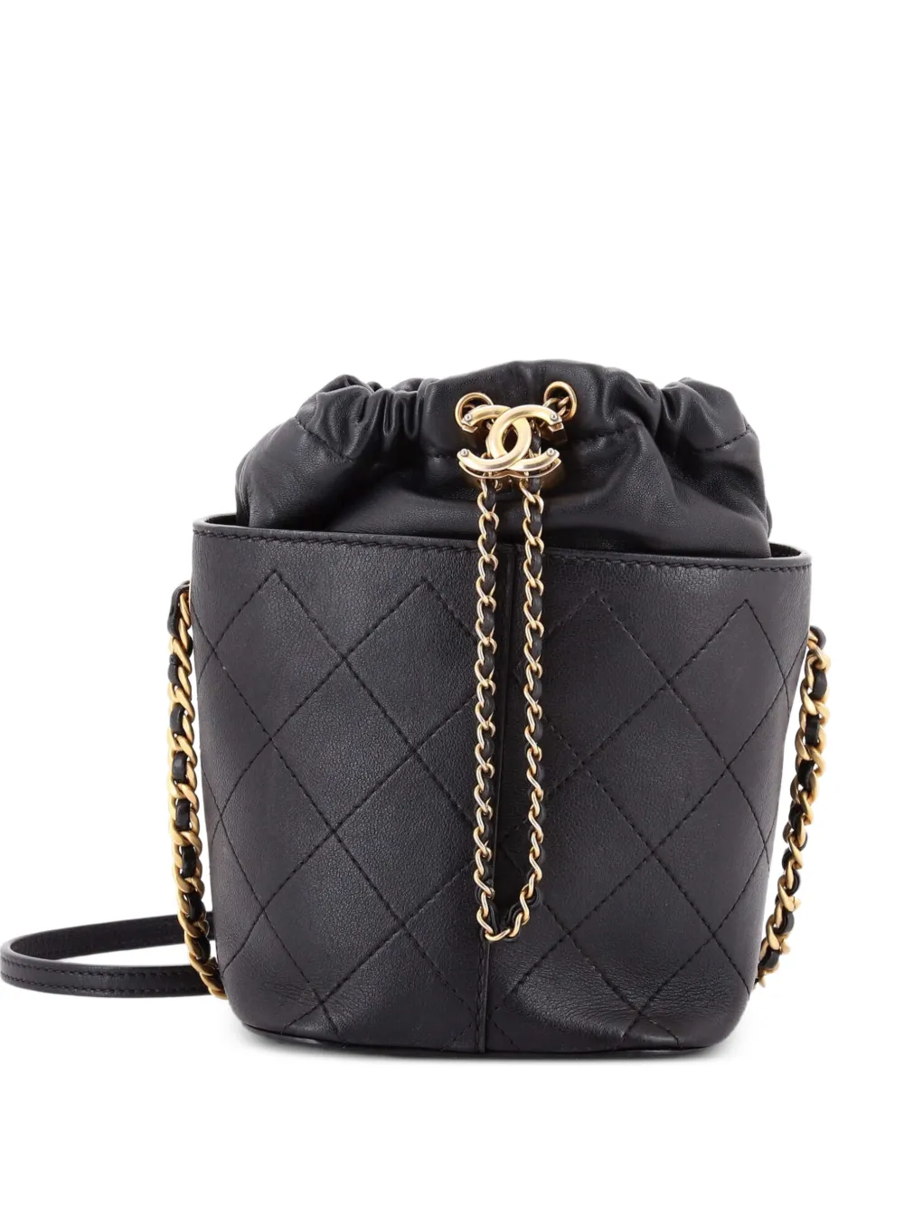 CHANEL Pre-Owned Borsa a tracolla CC media in pelle di vitello con impunture e coulisse - Nero