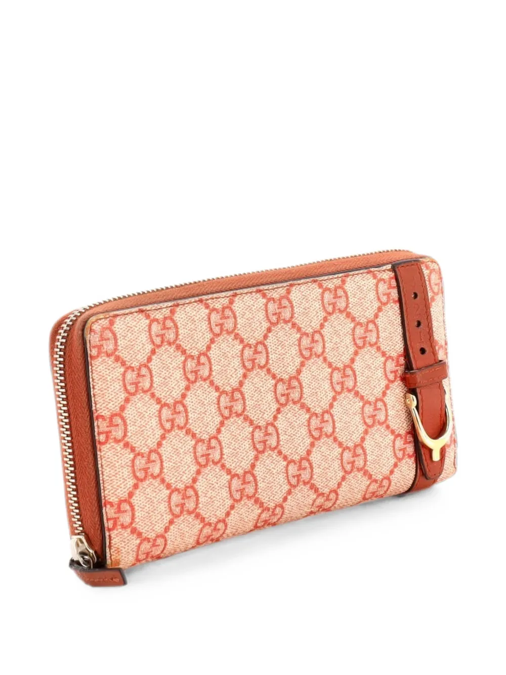 Pre-owned Gucci Zip Around Wallet Gg Coated Canvas Long Small Wallets In Red