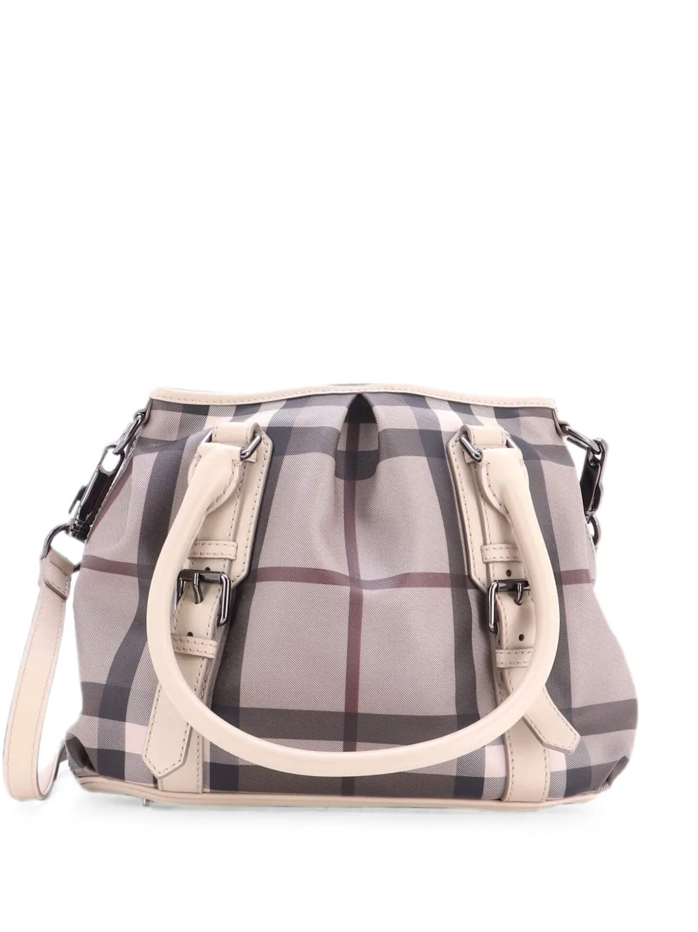 Pre-owned Burberry Northfield Convertible Tote Haymarket Coated Canvas Small Satchel In Neutrals