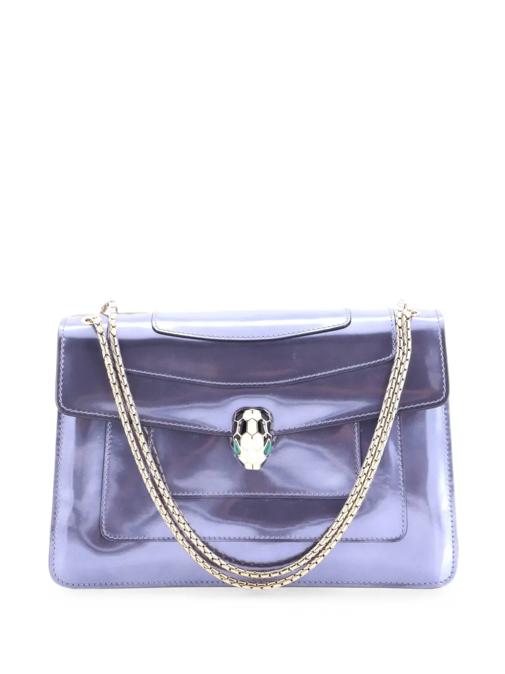 Pre-owned Bvlgari Serpenti Forever Patent Medium Shoulder Bag In Blue