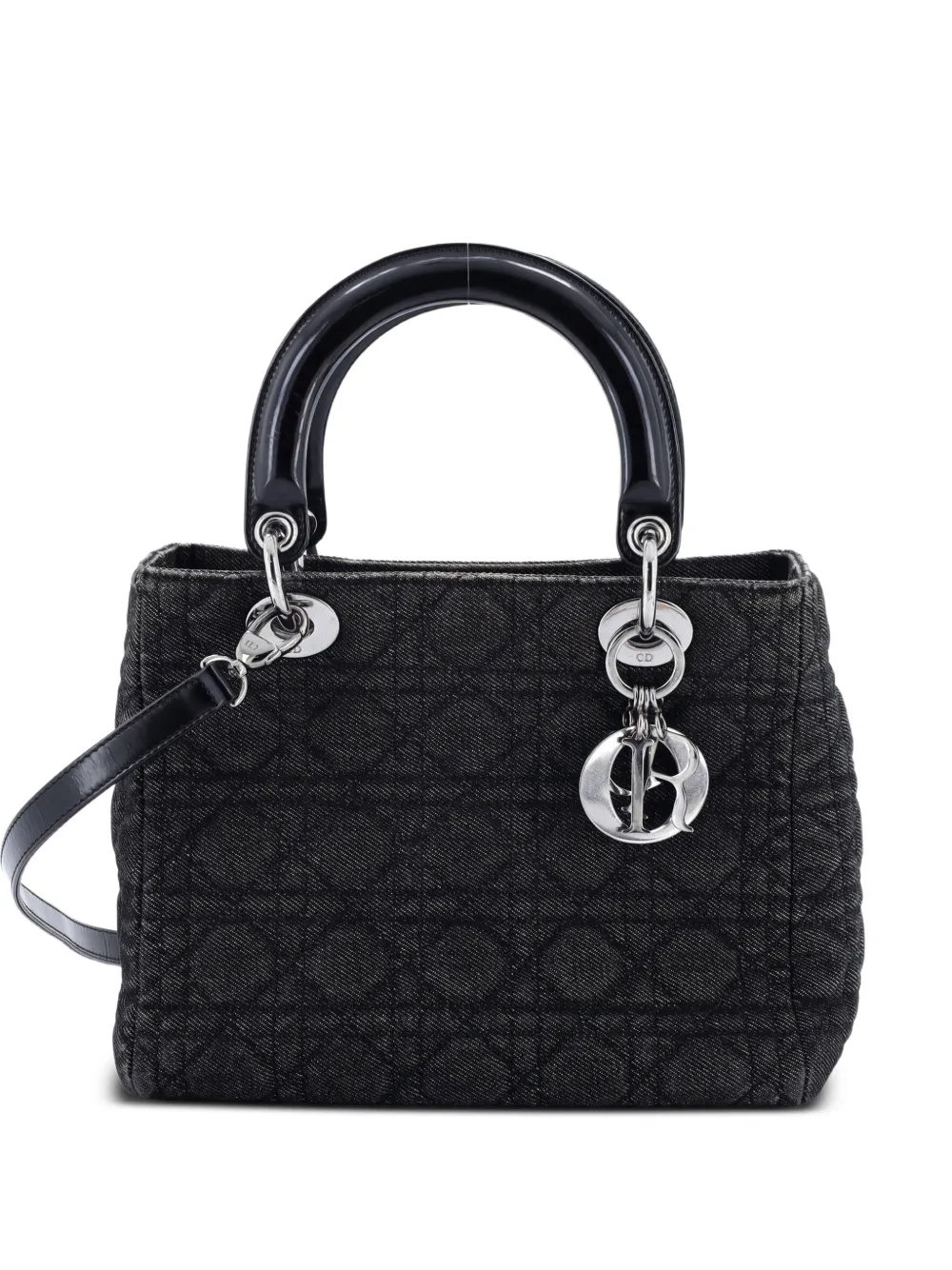 Christian Dior Pre-Owned Borsa tote Lady Dior media in denim trapuntato con motivo Cannage - Nero