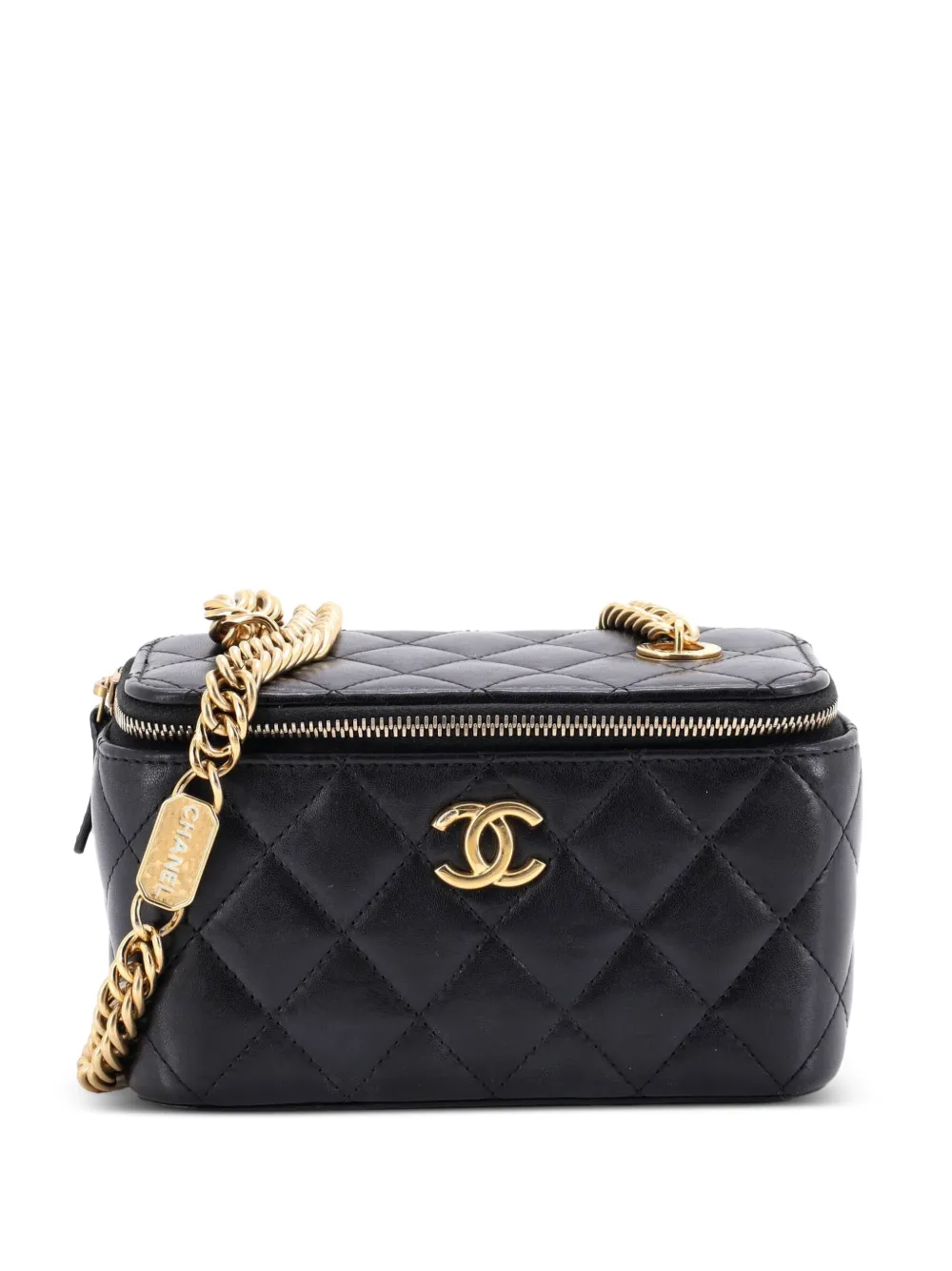CHANEL Pre-Owned Vanity case Coco in pelle d'agnello trapuntata con tracolla a catena smaltata - Nero