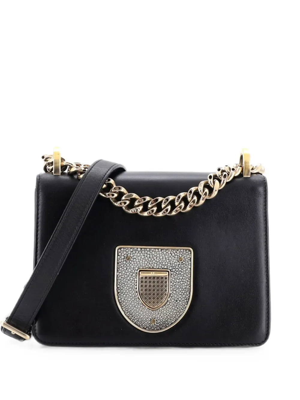 Pre-owned Dior Ama Club Flap Bag Leather Small Shoulder Bag In Black