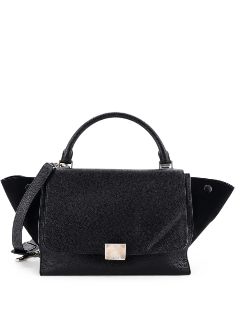 Pre-owned Celine Tricolor Trapeze Bag Leather Small Satchel In Black