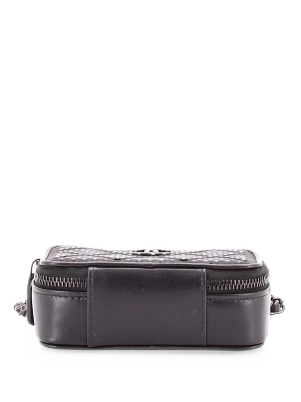 Pre-owned Chanel So Black Zip Around Vanity Clutch With Chain Crystal Embellished Satin With Leather Crossbody Bag