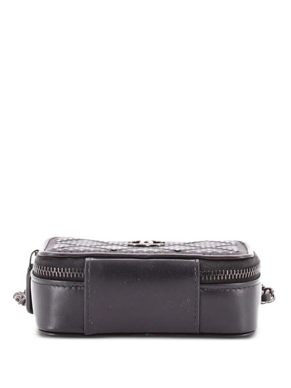 CHANEL Pre-Owned Vanity Case So Black Vanity in raso e pelle con cristalli, zip a giro e tracolla a catena - Nero