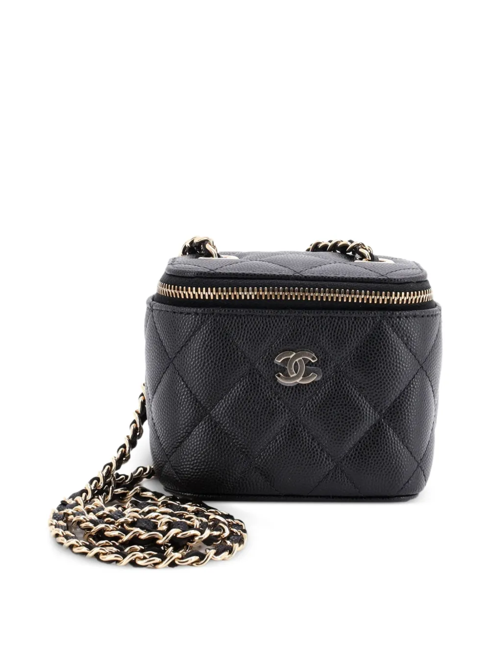 CHANEL Pre-Owned Vanity Case mini in pelle Caviar trapuntata con catena - Nero