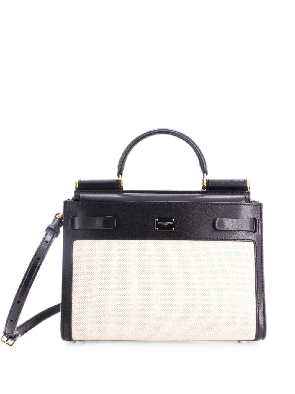 Pre-owned Dolce & Gabbana Sicily 62 Bag Leather Medium Satchel In Black