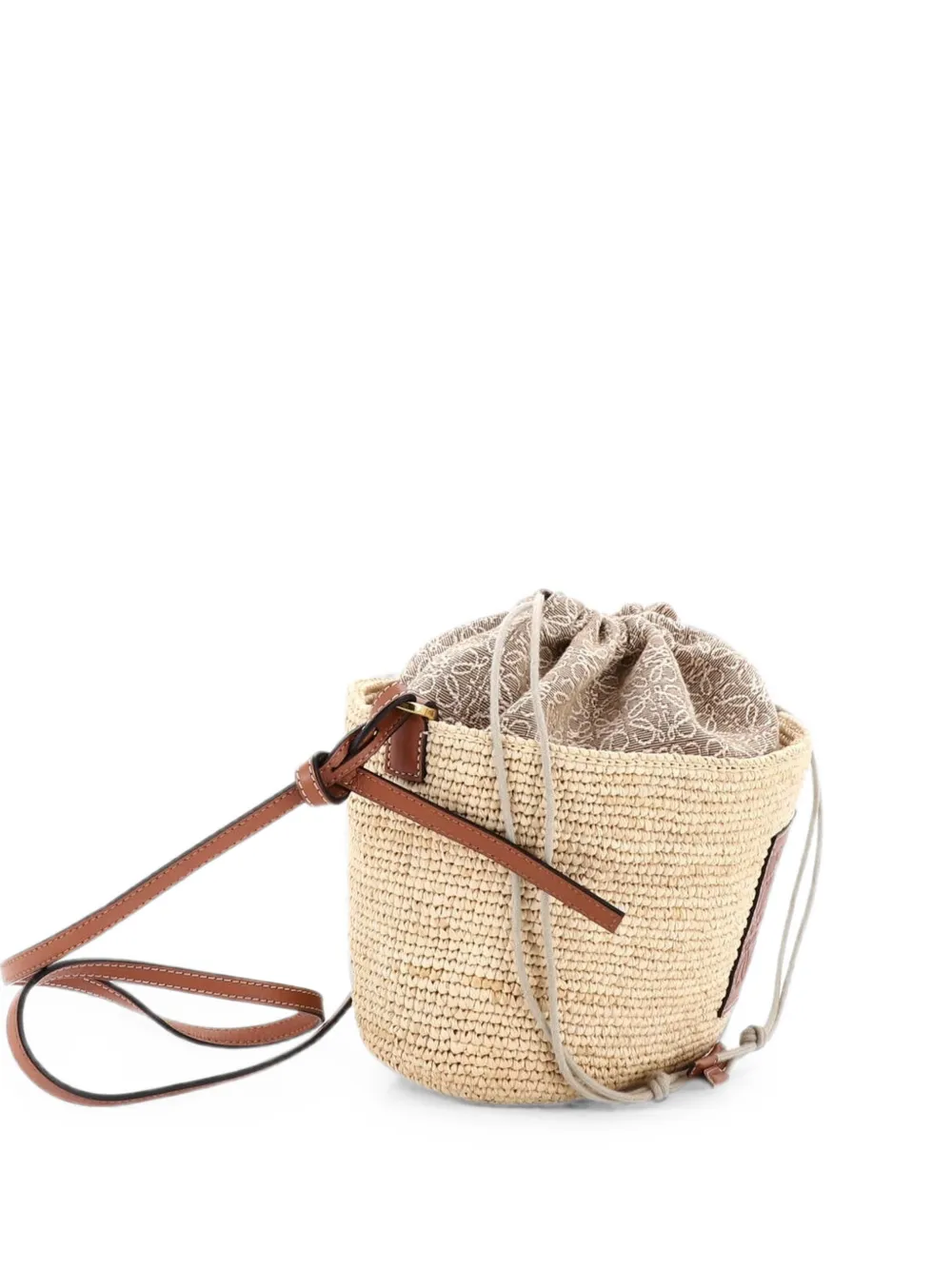 Loewe Pre-Owned Pochette Crossbody Bag Woven Raffia and Leather with Anagram Jacquard bucket bag - Brown