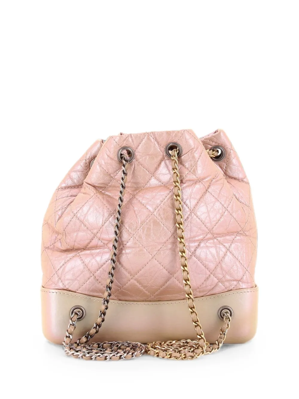 Pre-owned Chanel Gabrielle Quilted Iridescent Aged Calfskin Small Backpack In Pink