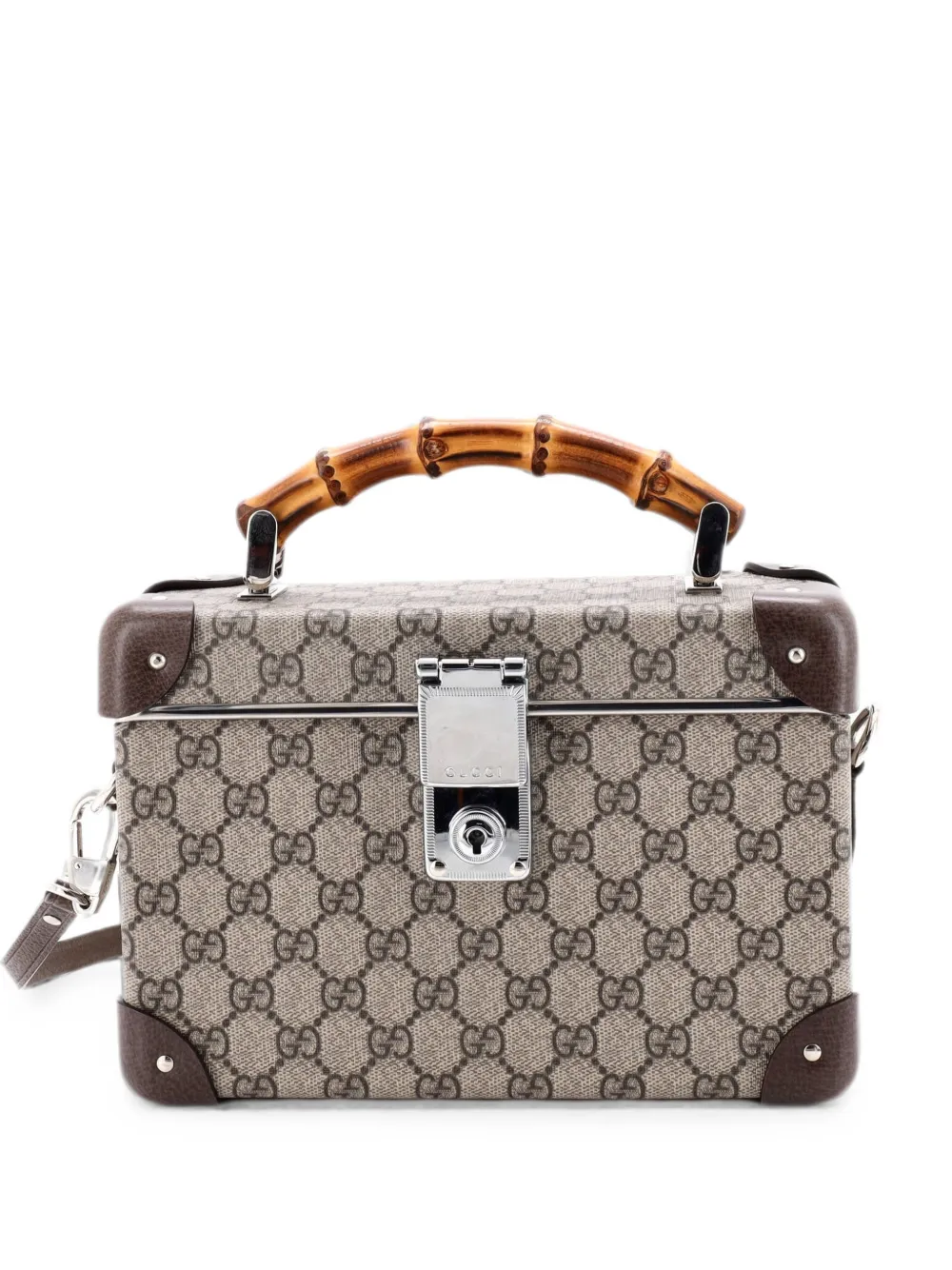 Pre-owned Gucci Bamboo Globe-trotter Vanity Case Gg Coated Canvas Satchel In 褐色