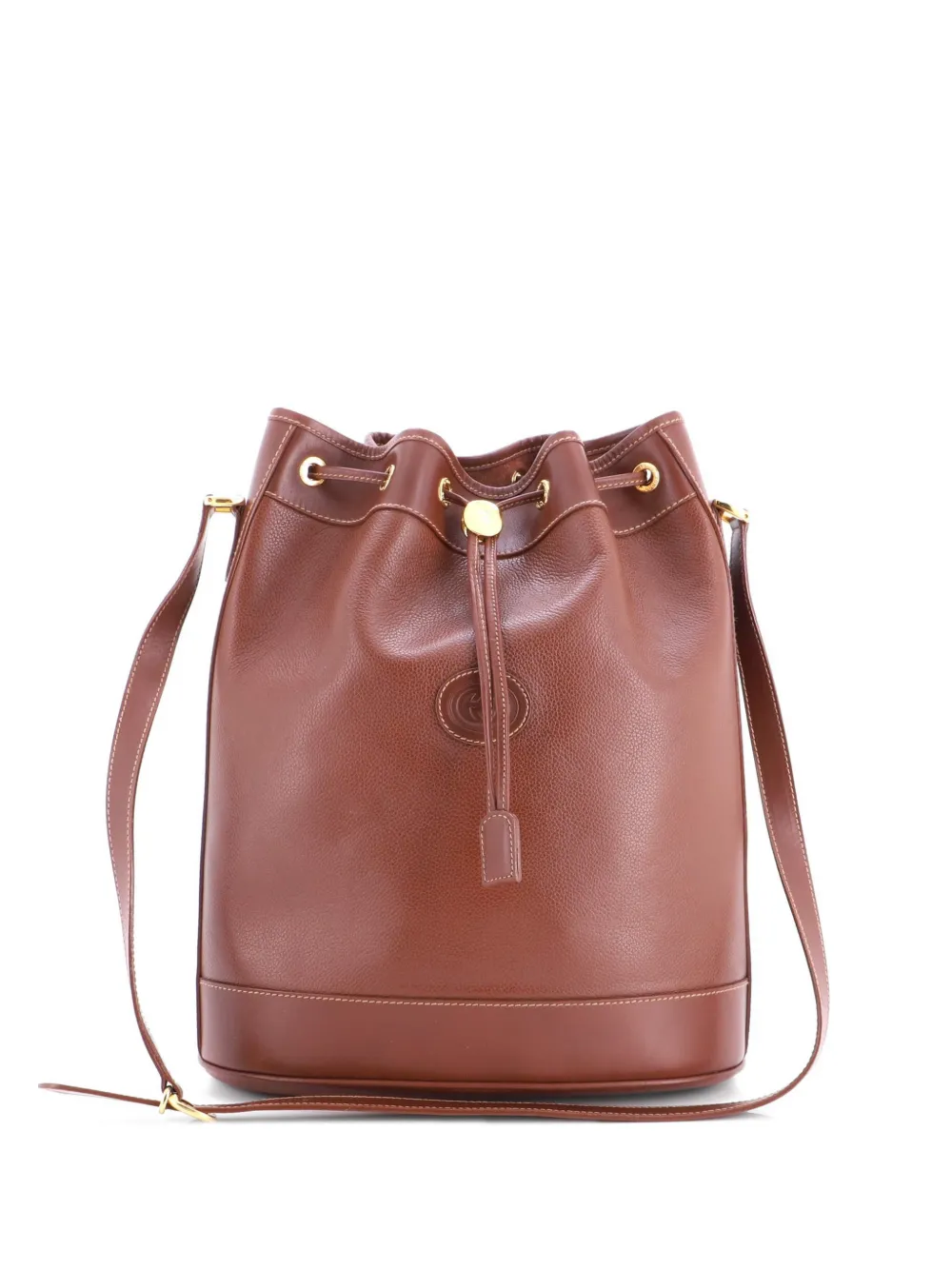 Gucci Pre-Owned Borsa a secchiello GG media in pelle goffrata con coulisse - Marrone