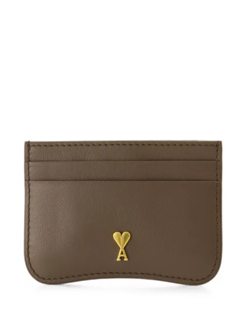 AMI Paris brown Paris Paris zipped cowhide leather card holder