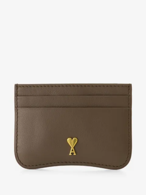 AMI Paris brown Paris Paris zipped cowhide leather card holder