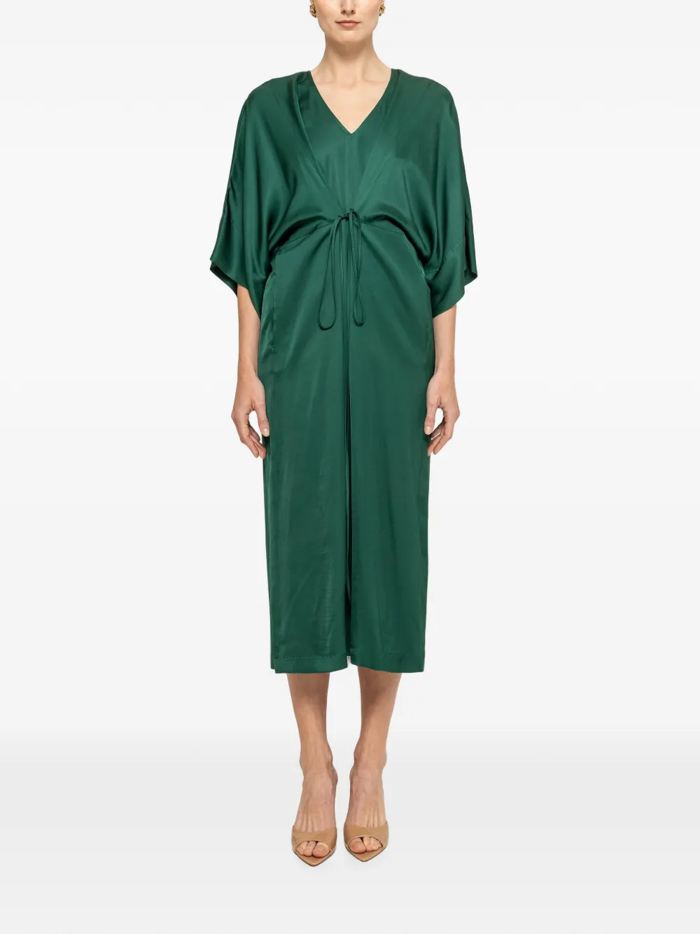 NISSA drawstring viscose midi dress - Verde