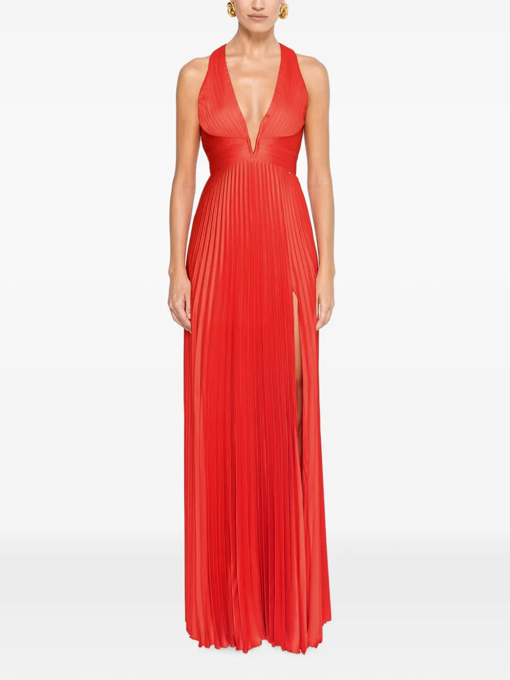 NISSA pleated satin maxi dress - Rosso