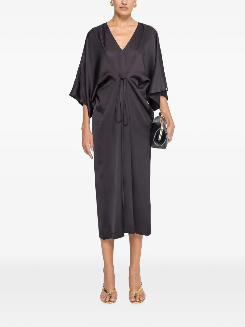 NISSA drawstring viscose midi dress - Nero