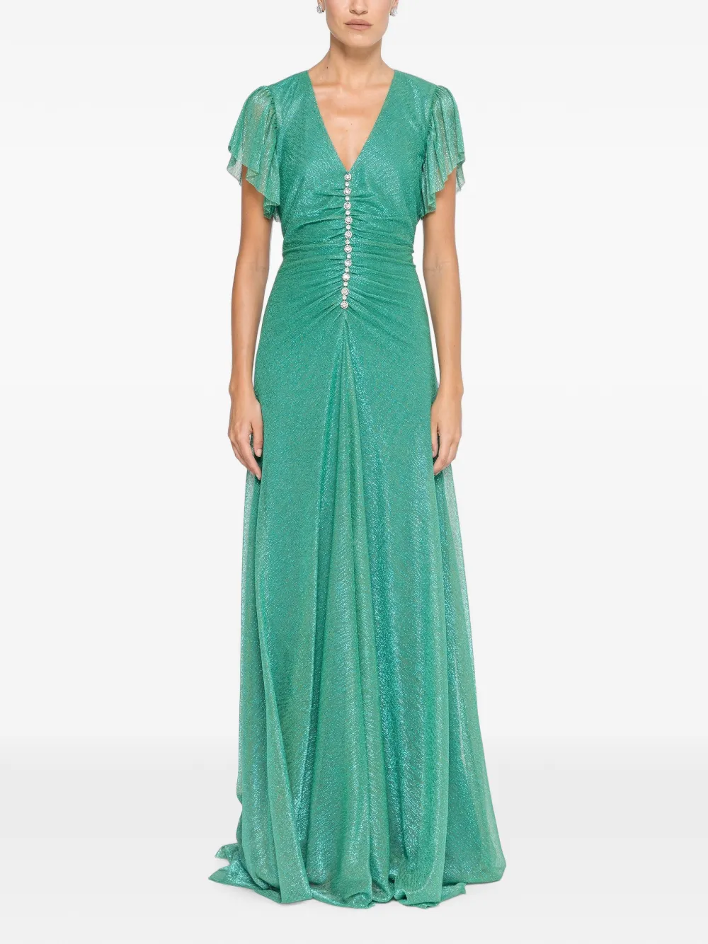 Nissa Crystal-detail Maxi Dress In Green