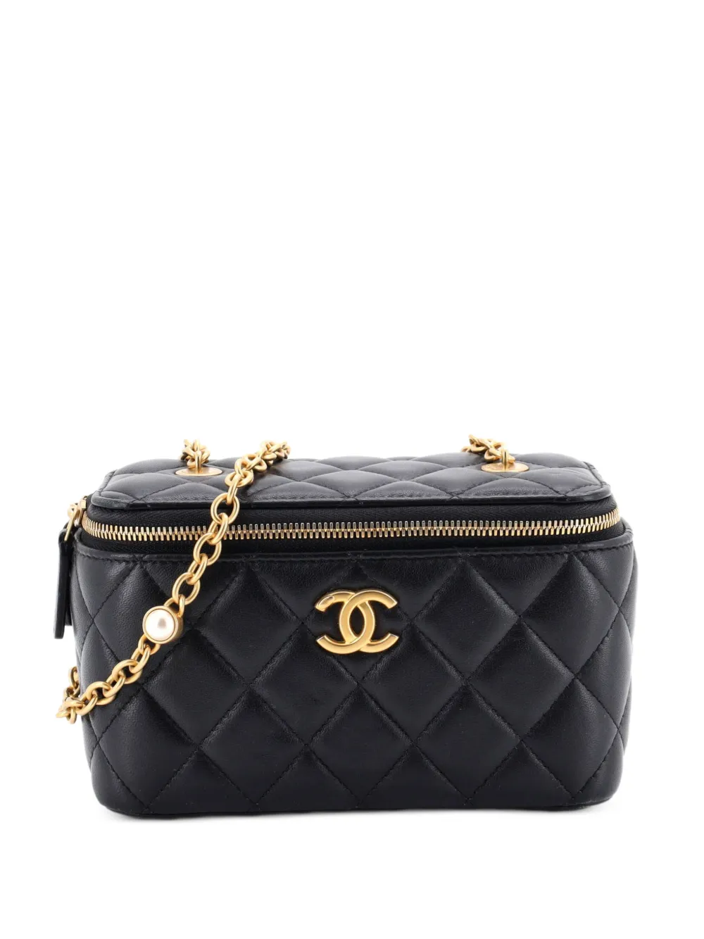 CHANEL Pre-Owned Kleine Classic Clutch aus gestepptem Lammleder mit Perlen - Schwarz