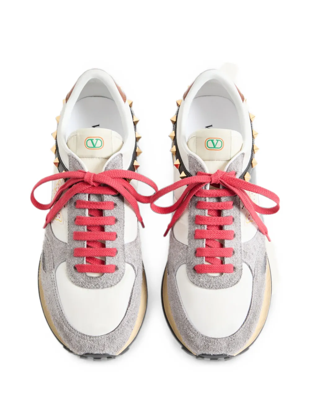 Valentino Garavani Stud Up sneakers van gespleten leer en nylon met geborduurde vlinder Wit