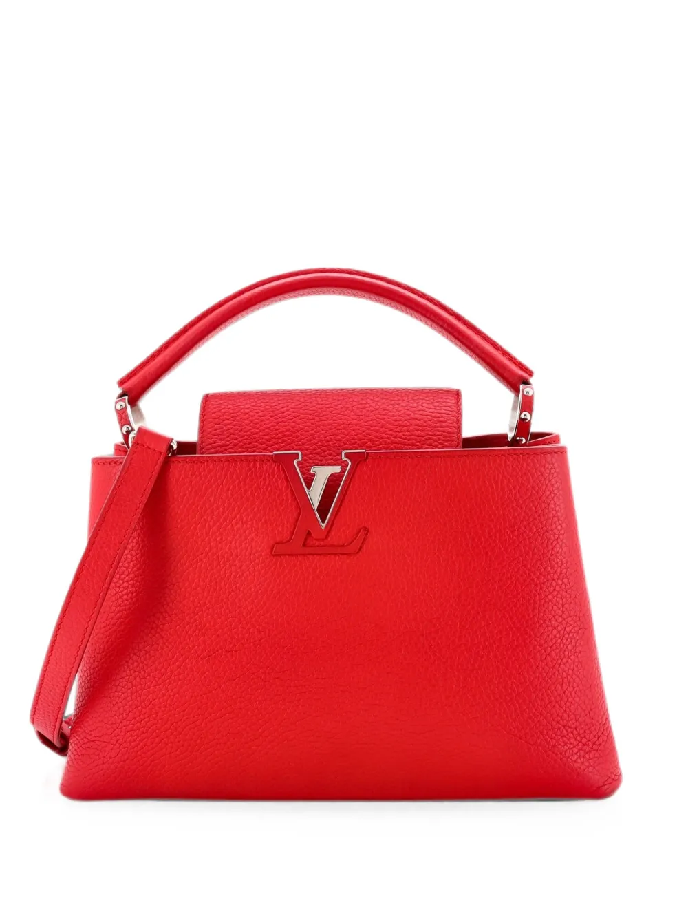 Pre-owned Louis Vuitton Capucines Bag Leather Pm Satchel In Red