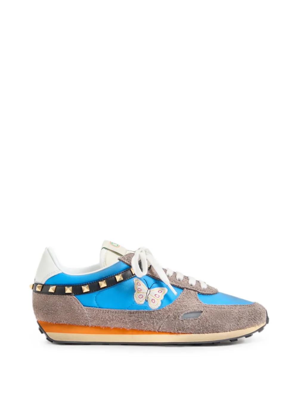 Valentino Garavani Stud Up sneakers van gespleten leer en nylon met geborduurde vlinder Blauw